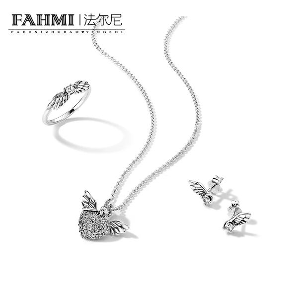 

pan-style bright angel wings 925 silver ring necklace earring set gift girlfriend gift women's jewelry sweet fashion charm trend