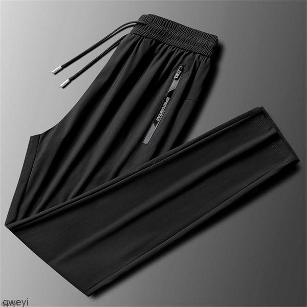 

summer ice thin silk pants men's quick dried straight sweatpants men's elastic large loose casual pants men's m5x8, Black