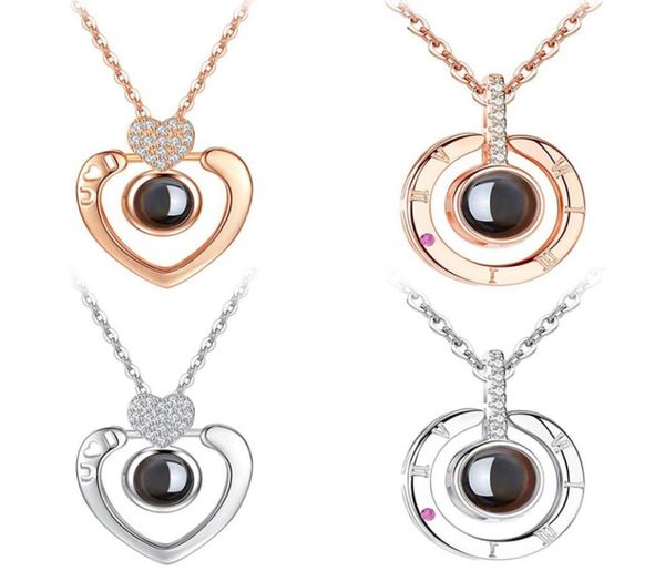 

new rose gold silver i love you 100 lanugage necklace love memory projection heart necklace birthday gift drop 1498280