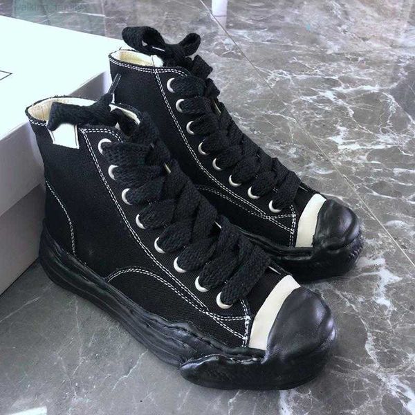 

maison mihara yasuhiro dissolved shoes men's and women's laughing canvas mmy shoes thick soled vintage casual shoes high board sho