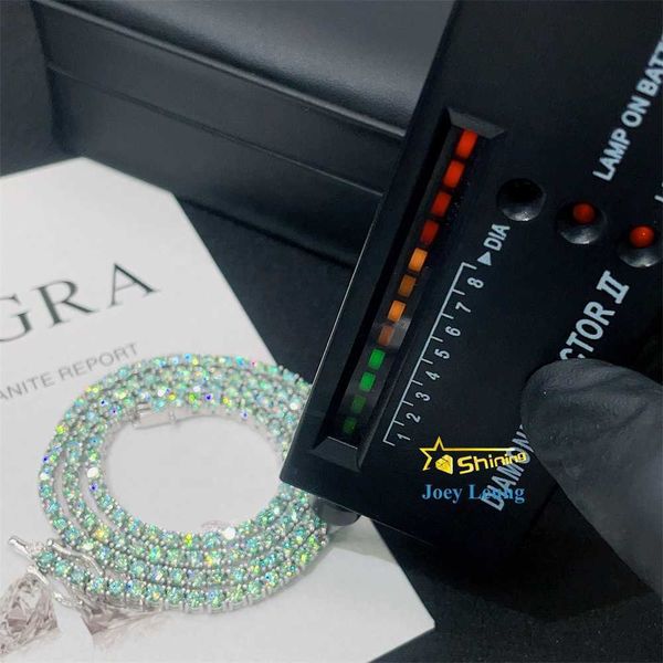 

new design pass diamond tester hip hop jewelry 925 silver iced out 3mm blue green color moissanite tennis chain