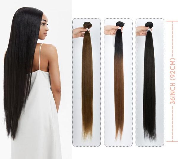 

bundles extensions 36 inch yaki straight hair bundles ombre brown synthetic hair long extensions hair synthetic wefts 2202161808972, Black;brown