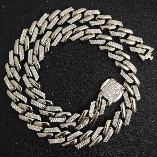 

nuoya classic silver plated stainless steel zircon cuban link chain necklace men hip hop jewelry