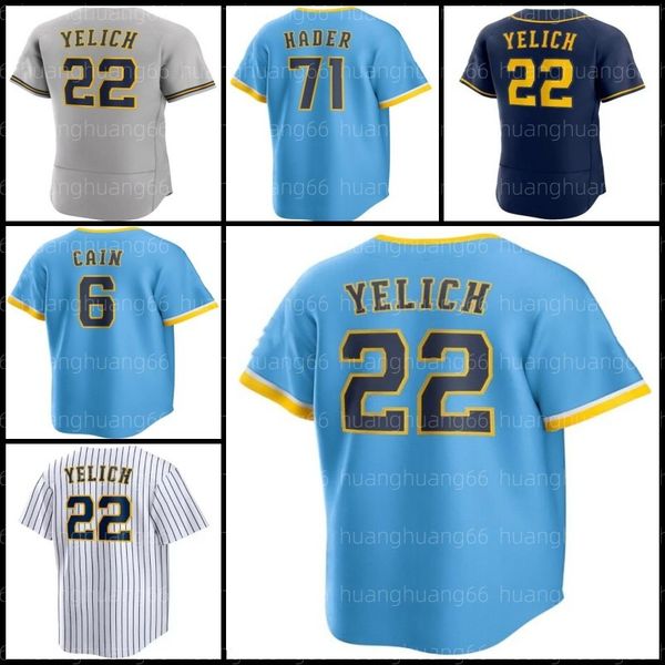 

22 christian yelich baseball jersey willy adames corbin burnes rowdy tellez hunter renfroe robin yount brew crew brandon woodruff ryan braun, Blue;black