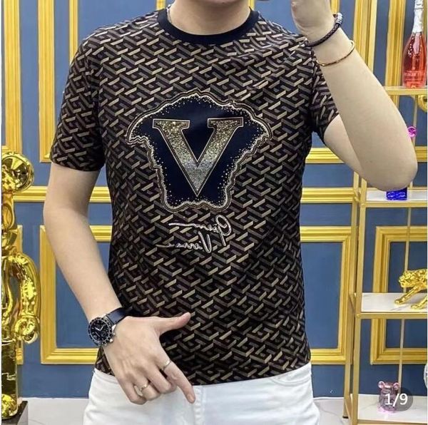 

europe station 2023 summer men's short sleeve t-shirt printed slim fit half sleeve new trendy brand round neck trendy t-shirt, White;black