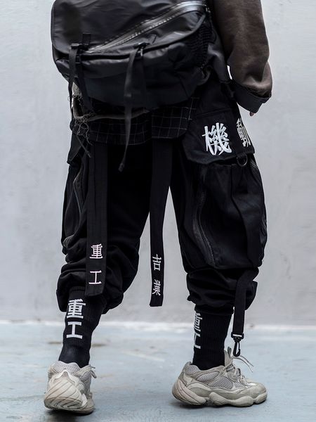 

men's pants japanese streetwear techwear cargo pants for men baggy wide leg black jogger 230512