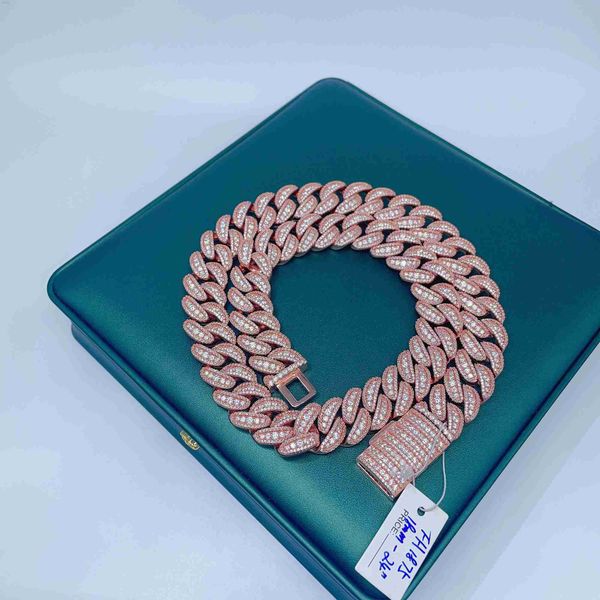 

18mm moissanite hip hop mens necklace 925 sterling silver fully vvs moissanite cuban link chain in stock