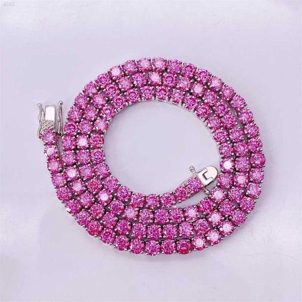 

iced out pass diamond tester pink moissanite 4mm sterling silver necklace chain tennis chain