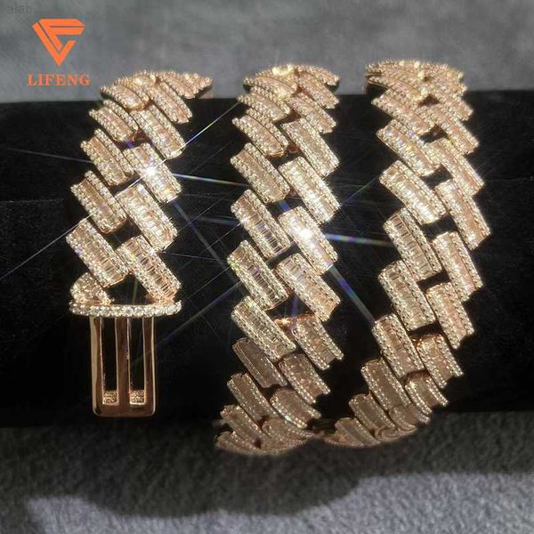

15mm fully ice out jewelry silver rose gold plated moissanite baguettes cuban link chain ice cuban chain necklace item