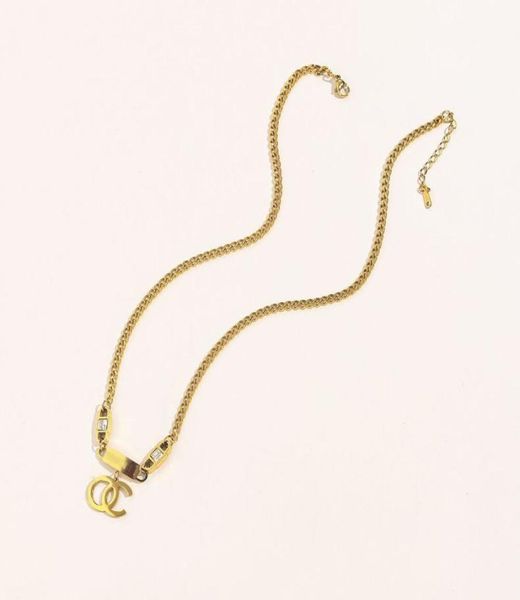

never fading 18k gold plated brand designer letter pendant necklaces women classic crystal rhinestone stainless steel choker neckl3198872, Silver