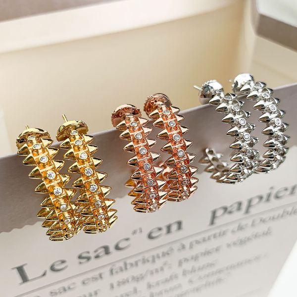 

high end luxury designer hoop earring with nail 2023 new arrival fashion rose gold lock hoop earrings zircon stones for women brand party je, Golden;silver