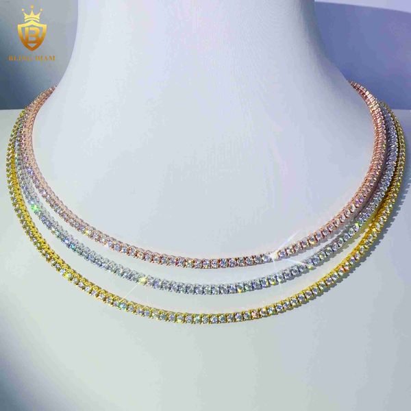 

fashion men and womens chain 2mm 10k/18k tennis necklace vvs moissanite tennis chain, Silver