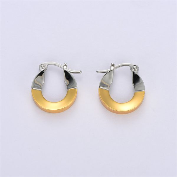 

ins french ring shape contrast earrings niche design two color stitching all-match fashion charm jewelry, Golden;silver