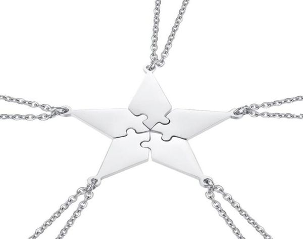 

5pcs good family friendship necklace set fivepointed star puzzle neck pendant fashion creative jewelry accessories pe necklaces5141416, Silver