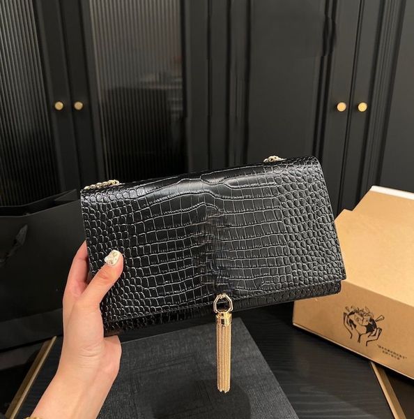 

crossbody designer bag handbags shoulder bag envelope bag chain bag fashion bag women bag messenger bag crocodile pattern cowhide tassel bag