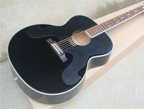 

solid spruce 43 inch sj200 gloss black acoustic guitar star frets inlay rosewood fingerboard mahogany neck maple back & side black pickguard