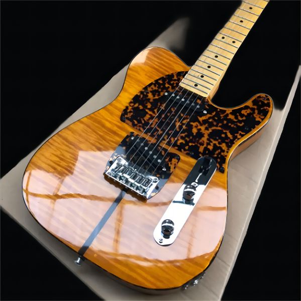 

beat factory hs anderson & hohner madcat mad cat tele amber yellow flame maple electric guitar leopard pickguard, dual red turtle body bindi