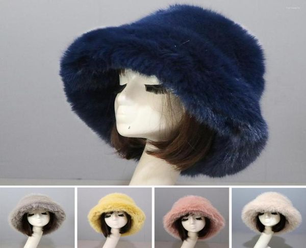 

berets bucket hat oversized fluffy wide brim soft thickened ear protection faux fur winter thermal women fisherman cap for daily l1517401, Blue;gray