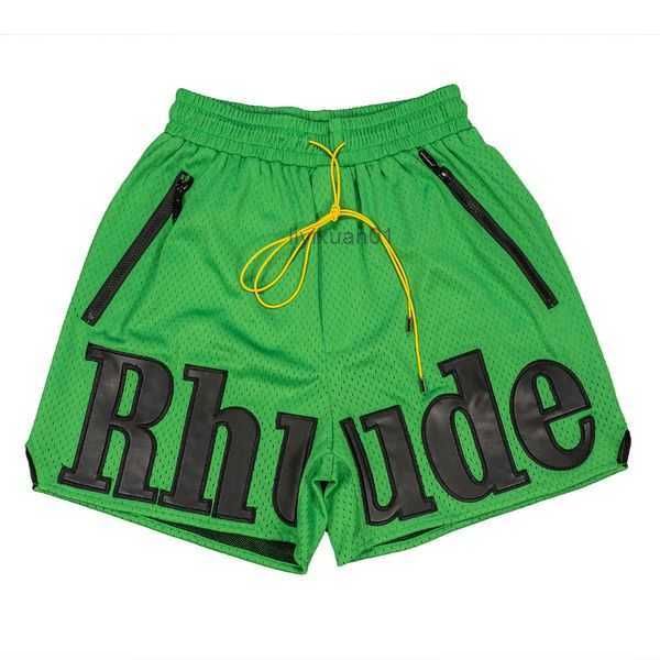 

designer rhude shorts patchwork leather embroidery mesh fabric alphabet men's summer breathable basketball multi-pocket pop gym 3 6lt3, White;black