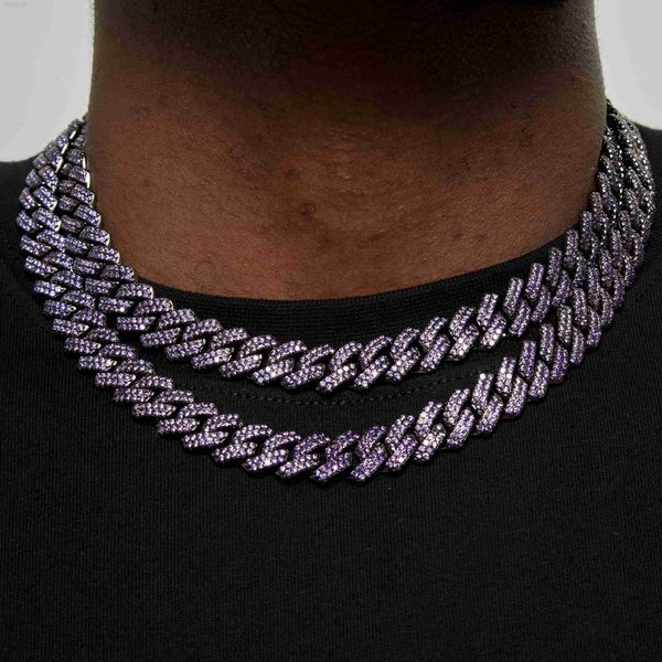 

icegang european and american hip-hop trend diamond cuban purple diamond black cuban necklace light luxury versatile ins men's style, Silver