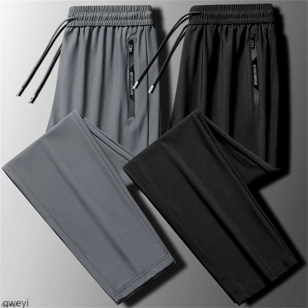 

silk pants men's summer thin ice quick dried straight sweatpants men's elastic large loose casual pants men's x9l0, Black