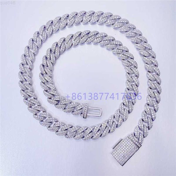 

new design 925 sterling silver 2 rows moissanite iced out 12mm 24 inches moissanite men cuban necklace custom cuban link chain