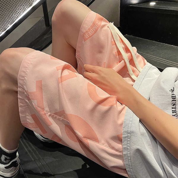 

for men's summer loose fitting shorts sports letter quick drying trend brand five point pants for men's casual beach pants for men, Black