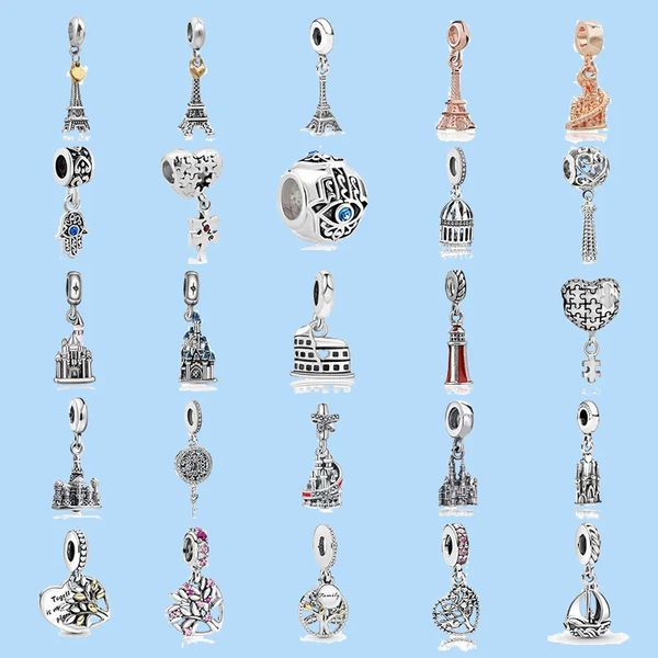 

925 sterling silver charms for pandora jewelry beads women jewelry plated eiffel tower hand tree boat charm, Black