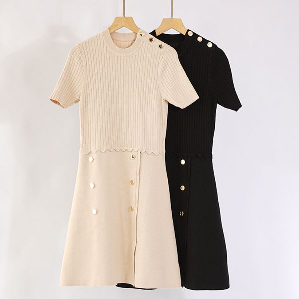 

casual dresses sandro round necked fitted mini dress black apricot, Black;gray