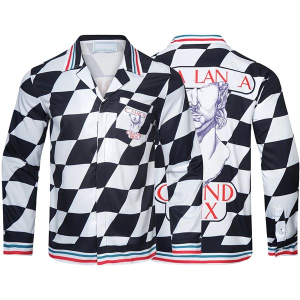 

casablanca collar french brand design f1 race suit printed long sleeve casual fashion cardigan single button men's comfortable shirt si, White;black