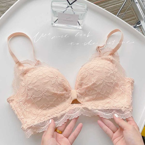 

patent french small chest gathering sweet bra underwear women's set lace strapless, Red;black