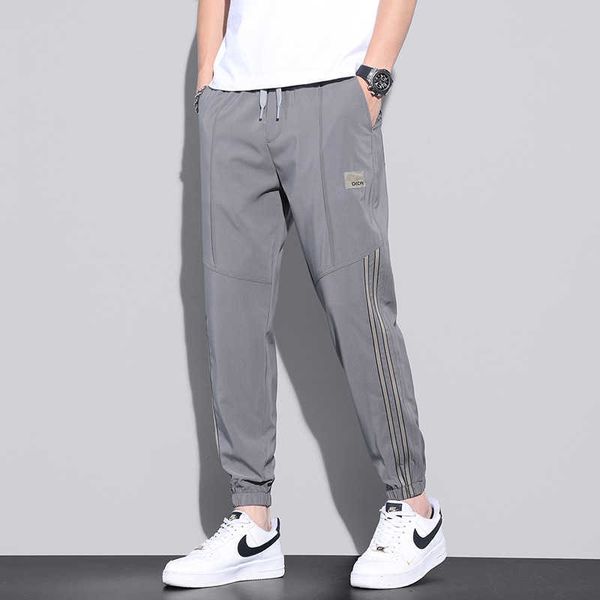 

casual leggings summer pants men's thin loose spring trend work clothes men's nine-point youth sports trousers xkkf, Black