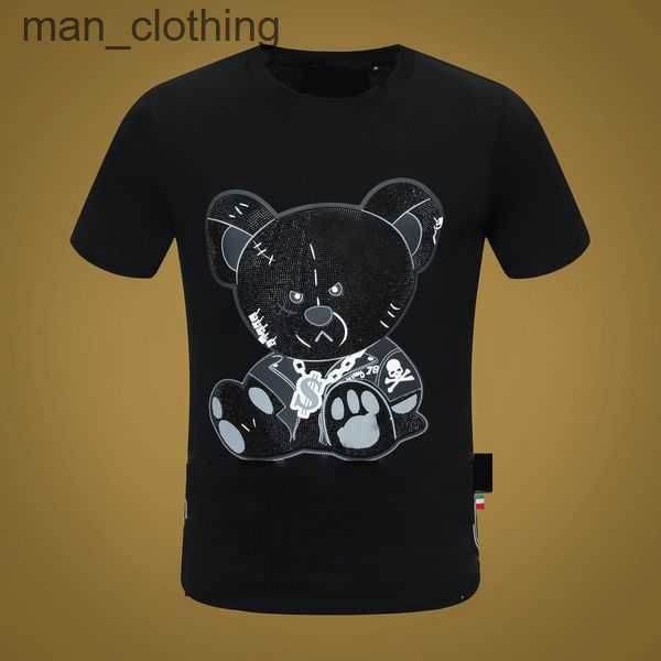 

designer tee plein luxury plein bear t-shirt brand designer tshirt spray short-sleeved summer mens womens tees t shirt rhinestone skull men, White;black