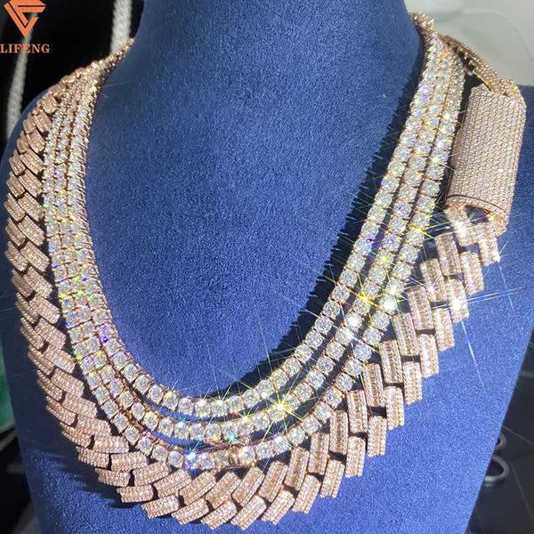 

luxury 925 sterling silver vvs moissanite diamond cuban link chain men custom iced out 15mm hip hop jewelry
