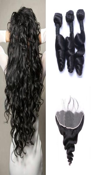

brazilian loose wave human hair weaves with 13x4 lace frontal full head can be dyed preplucked closures1252466, Black