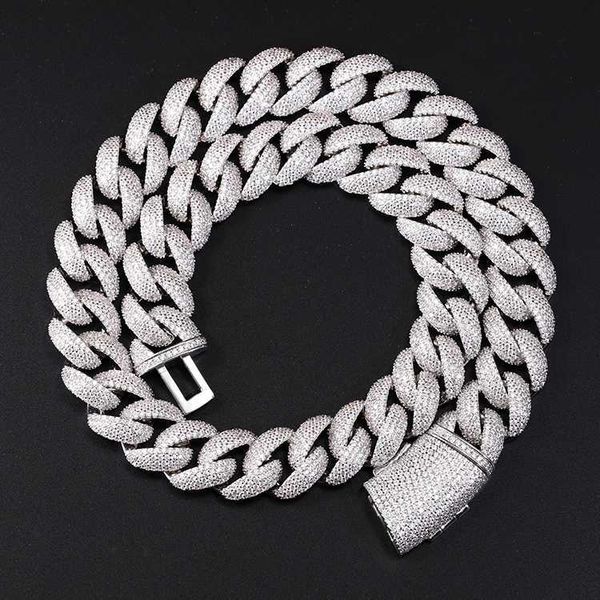 

fashion design 17mm wide iced out 4rows moissanite diamond silver cuban link necklace/bracelet chain for rapper hiphop jewelry