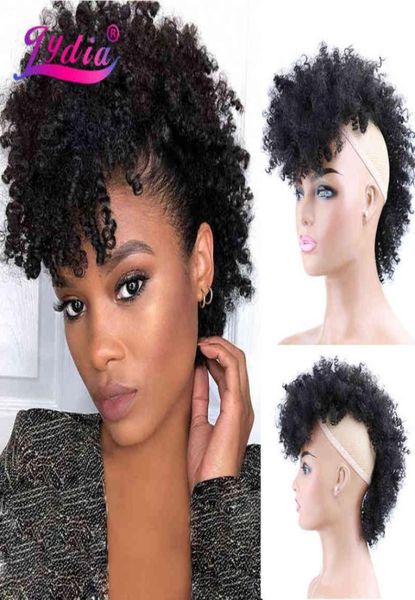 

lydia synthetic high puff afro short kinky curly middlepart clips in hair extension african american 90gpcs hairpiece 2202087860651, Black;brown