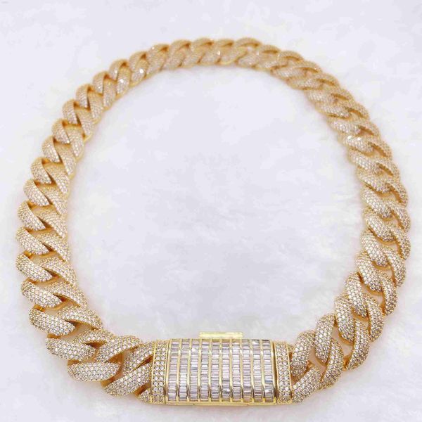 

new arrival 20mm big size iced out gold plated vvs moissanite diamond custom 925 sterling silver cuban link chain