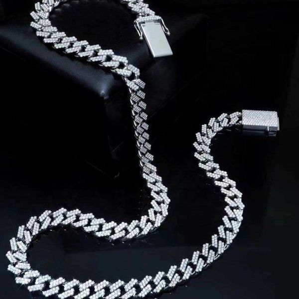 

miama vvs moissanite cuban link chain s925 sterling silver diamond necklace hip hop bling jewelry two rows cuban chain necklace