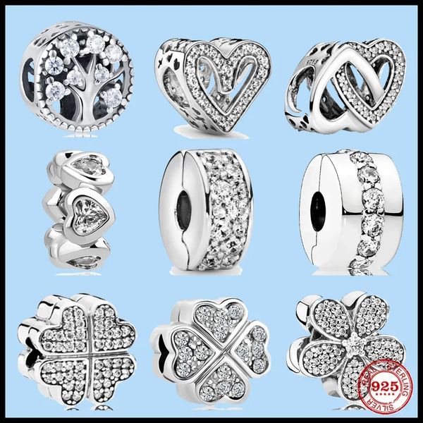 

925 sterling silver charms for pandora jewelry beads sparkling and heart entwined hearts bead, Black