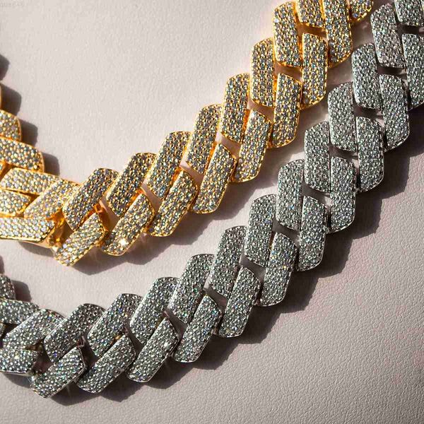 

18mm three rows iced out hip hop s925 silver moissanite cuban bracelet