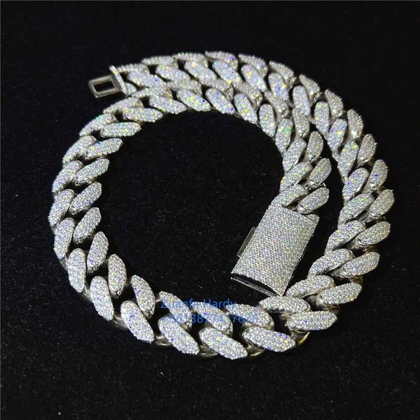 

luxury necklace 18mm 3 rows miami cuban necklace lab diamonds d vvs moissanite white gold cuban link chain, Silver