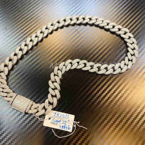 

hip hop jewelry 14mm cuban link luxury moissanite diamond cuban link bracelet hip hop cuban link pass diamond test, Silver