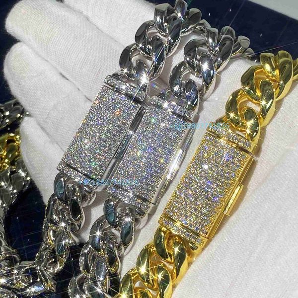 

iced out moissanite diamond box fold clasp for cuban chain jewelry, Silver