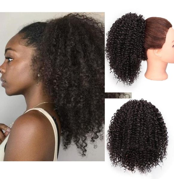 

afro kinky curly ponytail human hair remy brazilian drawstring ponytail 1 piece clip in hair extensions 1b pony tail5446370, Black