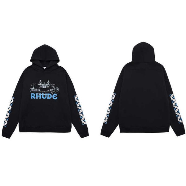 

fashion brand rhude cassino new loose pure cotton oversize hoodie for men and women, Black
