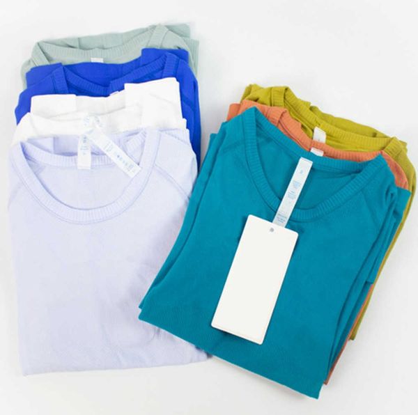 

lu align yoga long sleeves women's solid color nude sport shaping waist tight fitness loose jogging sportswear lululemens advanced desi, White