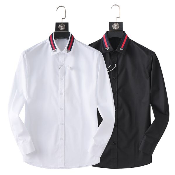 

men's dress shirt luxury slim silk t-shirt long sleeve casual business clothing plaid brand color -4xl burr11, White;black