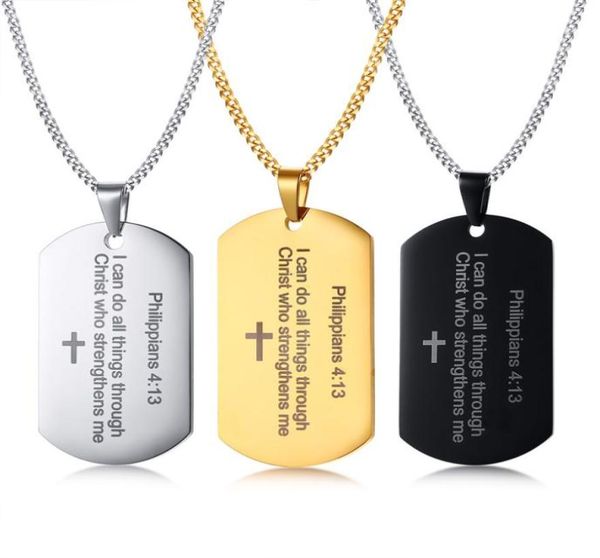 

philippians 413 strength bible verse dog tag pendant necklace in stainless steel silver gold black4381306