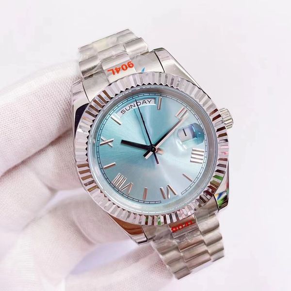 

u1 st9 mens watch baby blue dial automatic movement 41mm waterproof watches 904l stainless steel bracelet wristwatches, Slivery;brown
